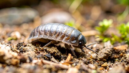 Close-up of a woodlouse on the ground