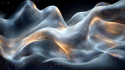 Gelombang cahaya abstrak mengalir dengan kilauan keemasan