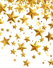 Gold stars cascading on white background