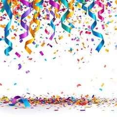 Colorful confetti and streamers on white background (3)