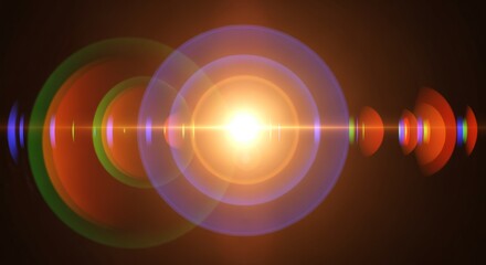 Bright Light Flare Glowing with Colorful Rings on Dark Background