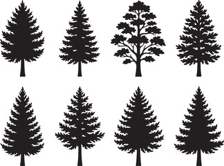 Obraz premium Evergreen Silhouette Collection: A stunning collection of evergreen tree silhouettes, embodying the elegance and tranquility of nature in a simple, artistic design.