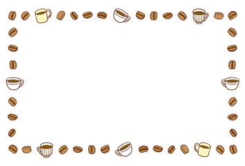 コーヒー豆とカップのシンプルなフレーム　横