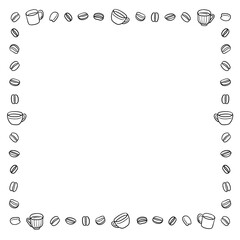 コーヒー豆とカップのシンプルなフレーム　1色　正方形