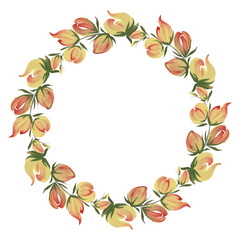 Vector floral wreath for Invitation, Greeting card, scarf, from yellow flowers on a white background