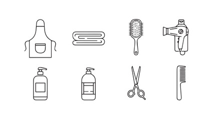 Collection of barber shop and hair salon tools and accessories silhouette