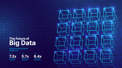 Big Data Storage Technology. Abstract Data Cube Background. Modern Technology Banner. Information Server. Data Science Computer Science Algorithms Vector Illustration.