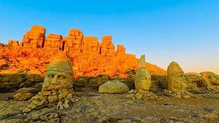 Mount Nemrut Colossal Heads at Sunset, Ancient Commagene Kingdom Ruins in Turkey