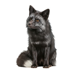 Obraz premium Majestic silver fox sitting gracefully in dramatic lighting isolated on transparent background
