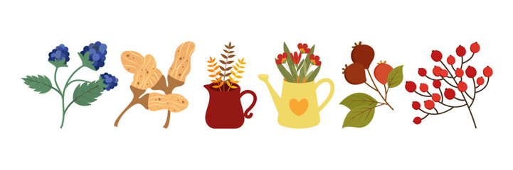 Thanksgiving autumn food and decoration set