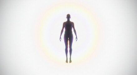静かに浮遊する人物を包む鮮やかな虹色の光オーラ瞑想と内なるエネルギー. AI Generated