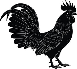 PrintRooster silhouette illustration, black chicken artwork, farm animal design, poultry vector graphic, rural agriculture symbol, cock profile drawing, barnyard bird © Heyy