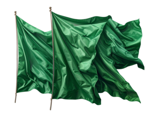 Overlapping Green Flags Waving with Realistic Cloth Texture, Minimalist Isolated View