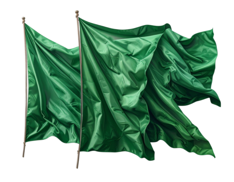 Overlapping Green Flags Waving with Realistic Cloth Texture, Minimalist Isolated View