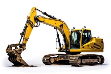 Excavator bulldozer white background construction.