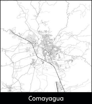 Comayagua city map, Honduras - Topographic vector map poster