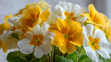 Naklejka premium Close-Up of a Yellow and White Primrose Flower 