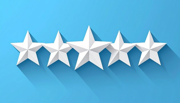 flat desain illustration of a white five-pointed star on a bright blue isolated background, simple and bold design perfect for ratings, achievements, or highlights