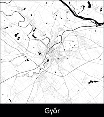 Obraz premium Gyor city map, Hungary - Topographic vector map poster