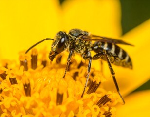 Close-up of a bee on a bright yellow flower