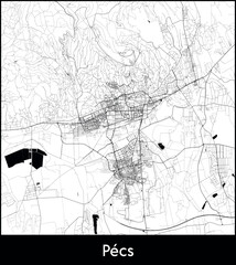 Pecs city map, Hungary - Topographic vector map poster
