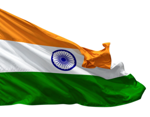 Angled Side Perspective of Indian Tricolor Flag in Motion, Fabric Texture Detailed, Isolated PNG