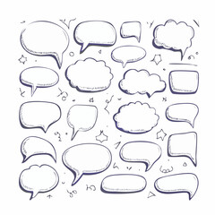 Obraz premium Speech bubble doodle talk set. Hand drawn comic doodle style dialog balloon, thought cloud speech bubble element pack.