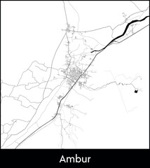 Ambur city map, India - Topographic vector map poster