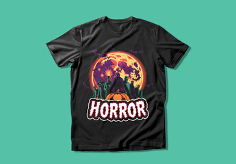 Halloween Horror Tshirt Design with Monsters and Pumpkin