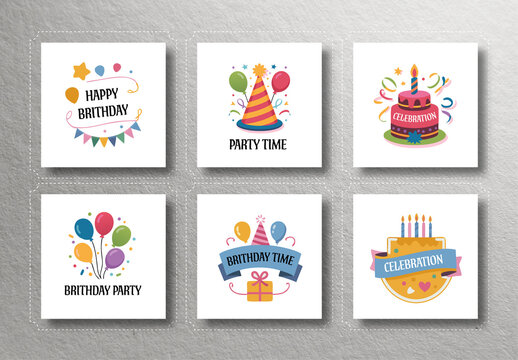 Happy Birthday Badge Or Logo Set Layout
