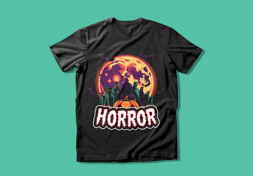 Halloween Horror Tshirt Design with Monsters and Pumpkin