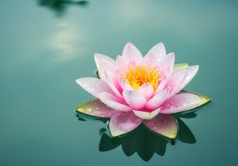 Serene pink lotus flower floating gracefully on tranquil turquoise water