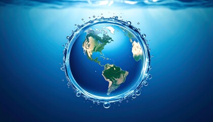 Fototapeta premium Earth globe in water, circular ripples