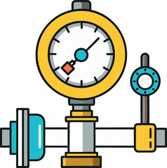 Vector line drawing of a pressure gauge mounted on pipeline.