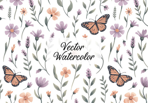 Vector Watercolor Painted Style Flowers Template
