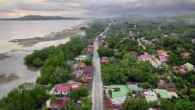 Cinematic Aerial 4k drone footage pulling back into Baclayon Church in the Philippines