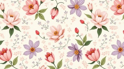 Obraz premium Elegant Floral Pattern with Delicate Blooms and Soft Hues Perfect for Textile Design