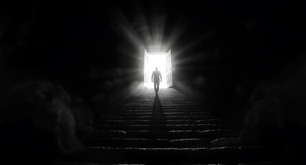 Inspiring journey towards future vision finding opportunity path in dark spaces motivational concept personal growth journey