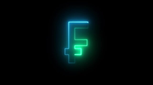 Animated neon letter swiss franc on a black background. Swiss Franc Symbol, Swiss Franc Sign Isolated On Black Background, CHF Currency Of Switzerland And Liechtenstein - DCi 4K