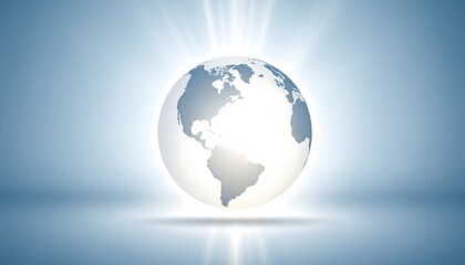 Fototapeta premium Earth globe, light rays, light blue background