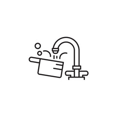 Wash and clean icon, Kitchenware or pot Symbol Outline icon Transparent background Editable Stroke