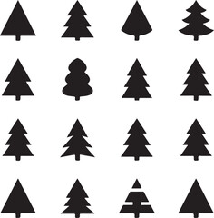 Obraz premium Tree silhouette array: An eye-catching array of diverse silhouette trees offers a myriad of forms, capturing the essence of nature's varied arboreal beauty in a monochromatic display.