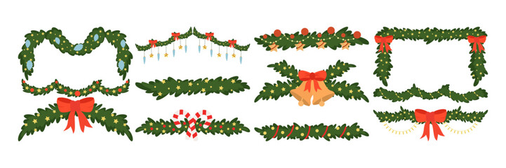 Christmas wreaths and branches decoration set