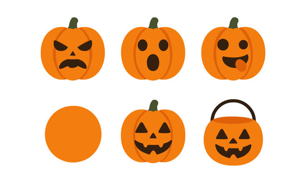 Set of expressive halloween pumpkins with different faces