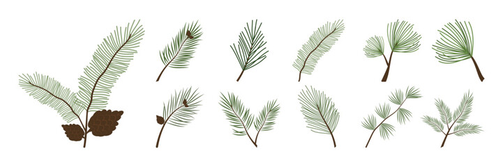 Christmas wreaths and branches decoration set