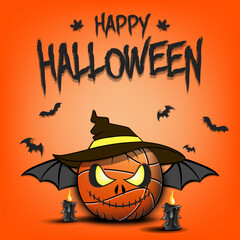 Happy Halloween. Basketball ball as pumpkin