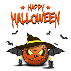 Happy Halloween. Basketball ball as pumpkin