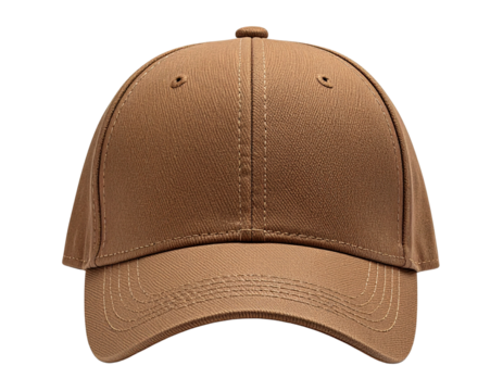 Front View of Brown Baseball Cap with Curved Brim Isolated on Transparent Background PNG