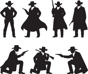 Shadows of the Wild West: Silhouetted figures of a lone ranger in a vast, dusty landscape, exuding a sense of the old west, adventure, and mystery.