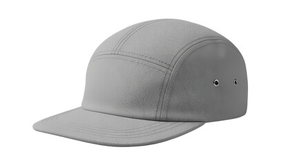 Fototapeta premium Minimalist Gray Five Panel Cap on Transparent Background Studio Shot